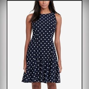 Ralph Lauren Blue Polka Dot Pleated Cowl Neck Pretty Women Vibes Midi Dress 14